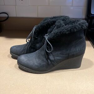 UGG Black Ankle Boots with Wedge Heel